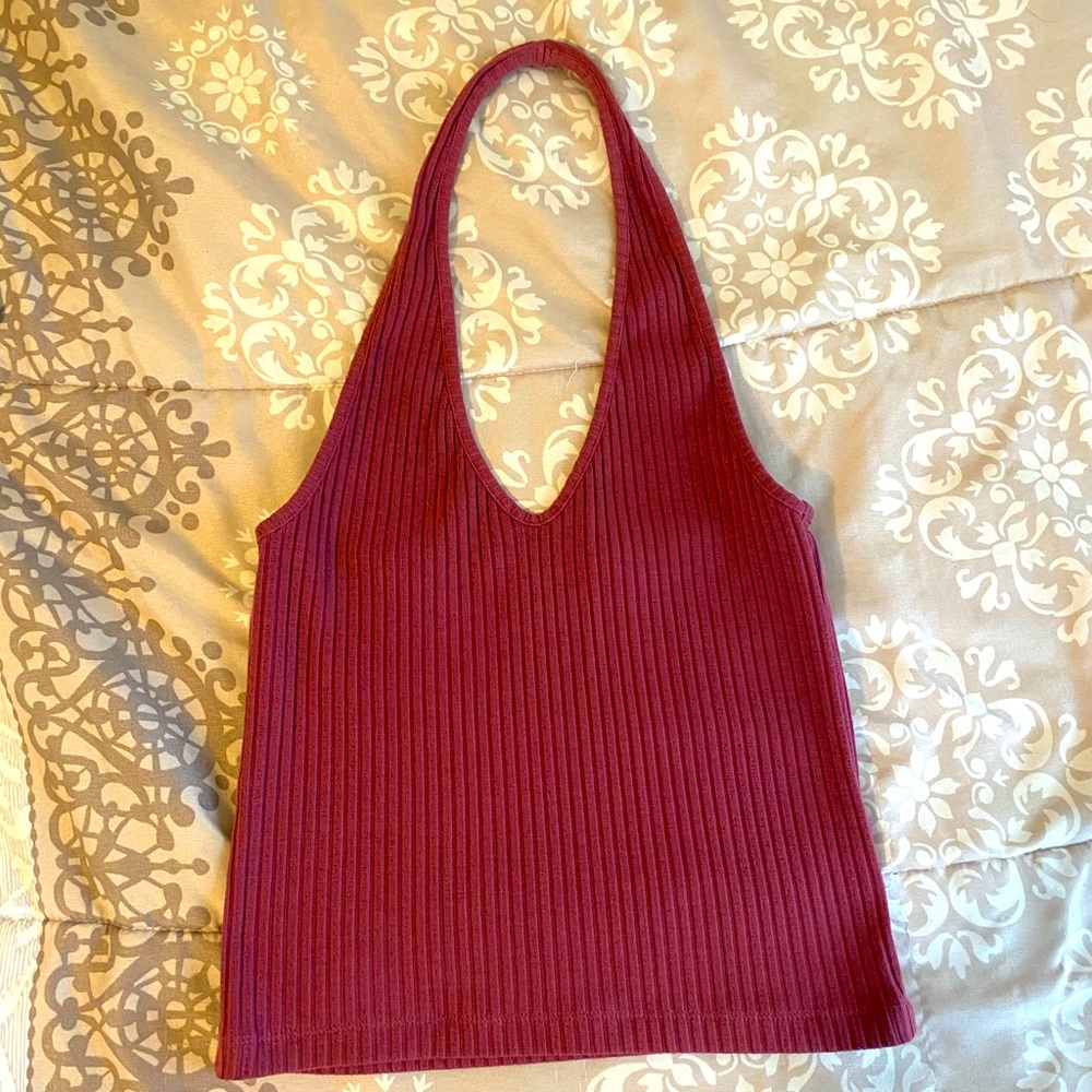 medium maroon/dark red halter crop top